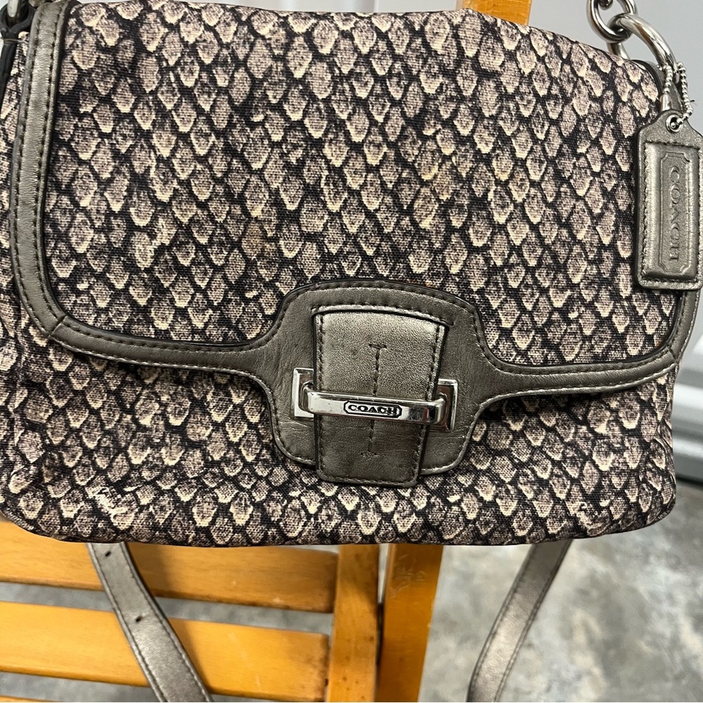 Coach Metallic Pewter Snake-Embossed Crossbody Bag - Picture 2 of 8